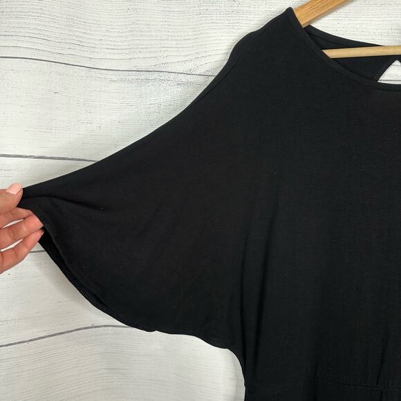 ASOS Womens size 12 Maxi High Slit Open Back Flutter Sleeve Dress Black Stretch - Picture 4 of 10